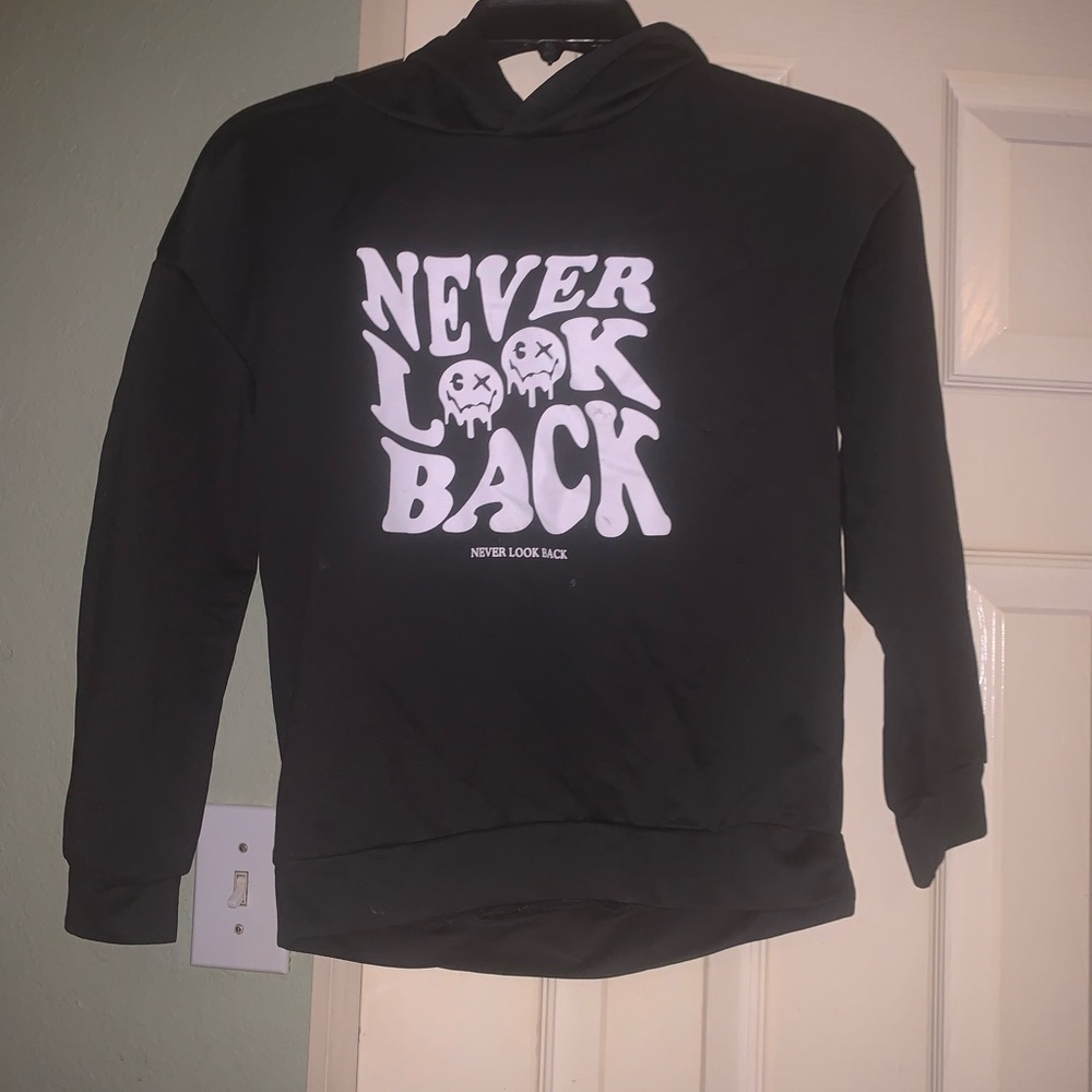Never Look Back Black Kids Hoodie
